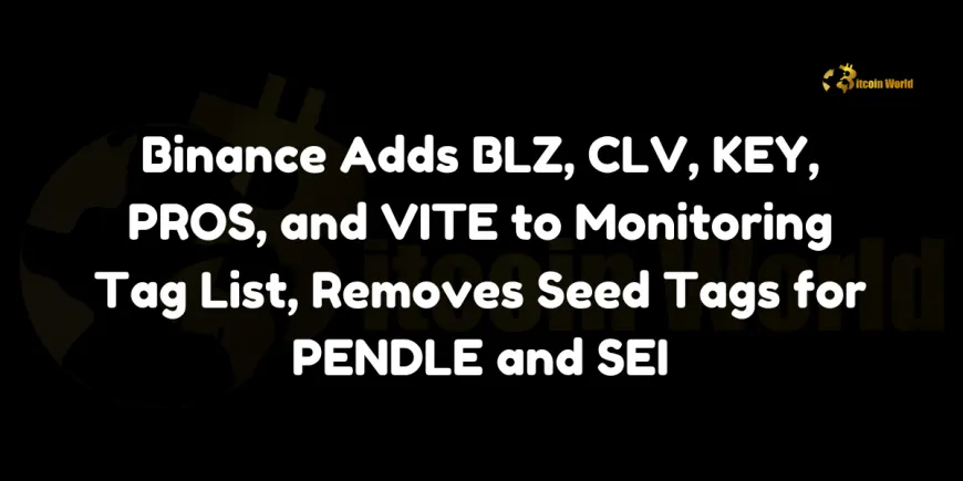 Binance Adds BLZ, CLV, KEY, PROS, and VITE to Monitoring Tag List, Removes Seed Tags for PENDLE and SEI