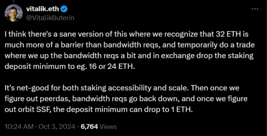 Vitalik Buterin Proposes Lowering Ethereum Solo Staking Requirement from 32 ETH to 16-24 ETH