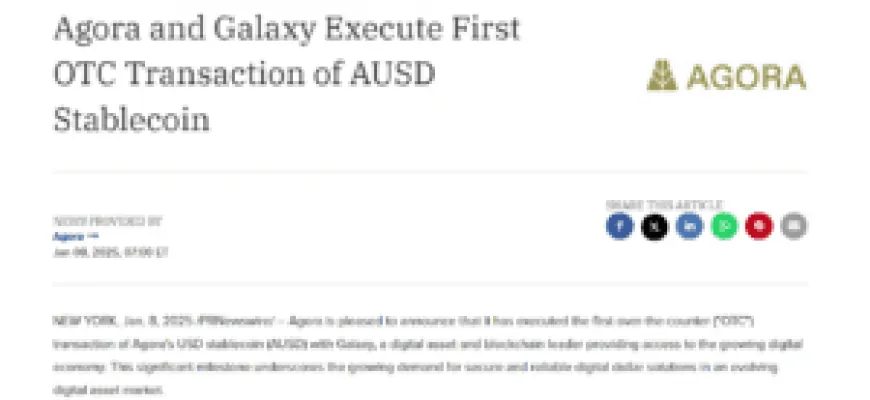 Agora and Galaxy Complete AUSD Stablecoin Transaction