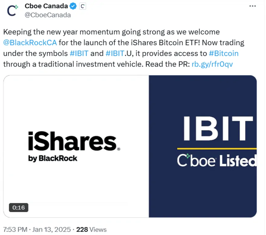 BlackRock Launches iShares Bitcoin ETF on Cboe Canada