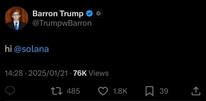 Barron Trump Posts “Hi Solana,” Then Deletes It: Could It Help SOL Avoid 66% Drop?