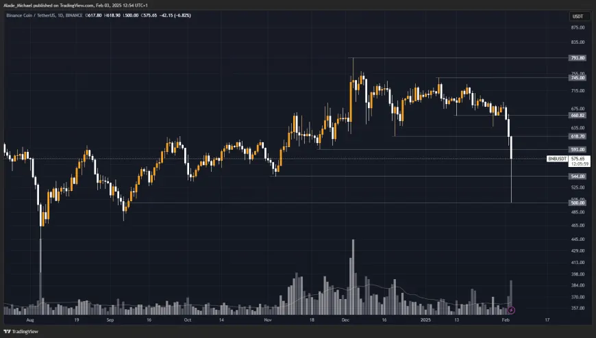 BINANCE COIN PRICE ANALYSIS & PREDICTION (February 3) – BNB Rejects $500 After a Huge Collapse, Recovers But Down 15%