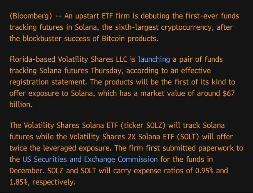 First U.S. Solana Futures ETFs Launch Tomorrow, Offering Standard and 2x Leveraged Exposure