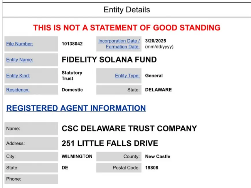 Fidelity Registers $4.9 Trillion AUM Solana Fund in Delaware on March 20, Eyes Possible ETF